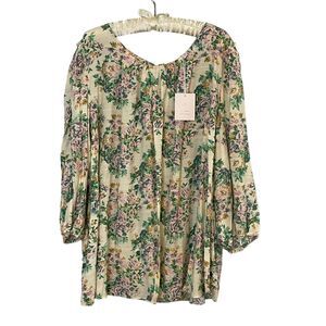 Lauren Conrad Peasant Blouse Top Floral Ivory Green Back Tie Plus Size 4X New